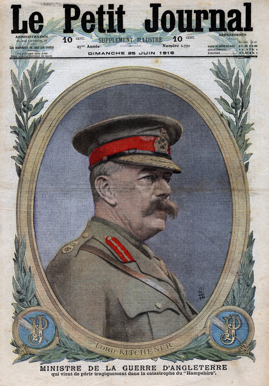 Första världskriget 1914-1918 (kriget 14-18). Porträtt av krigsministern i England Horatio Herbert Kitchener (1850-1916). I "" Le Petite Journal"", den 25/06/1916. Privat samling av Anonymous Anonymous