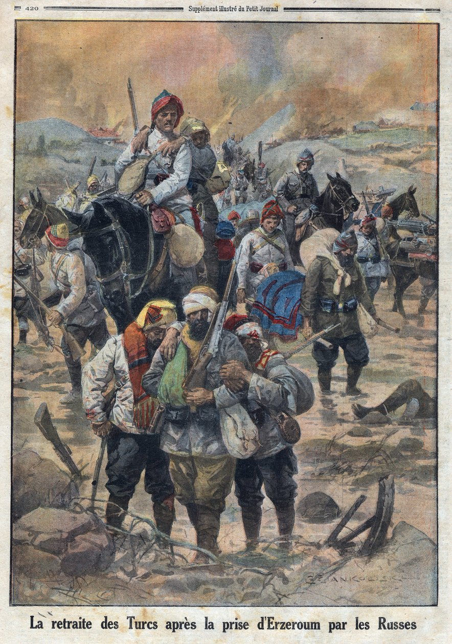 Första världskriget 1914-1918 (kriget 14-18). Turkarnas reträtt efter att ryssarna tagit Erzerum. I "" Le Petite Journal"", den 27/02/1916. Privat samling av Anonymous Anonymous