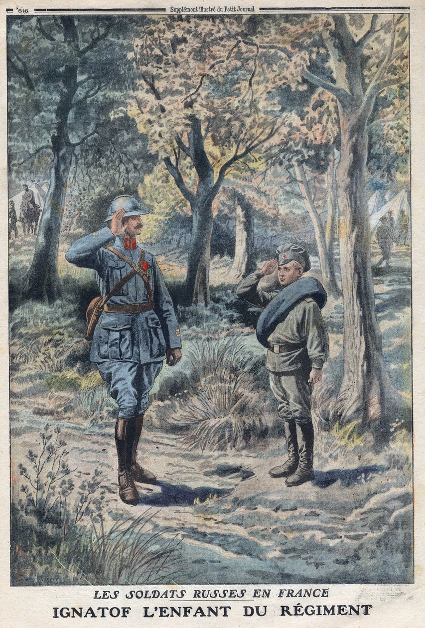 Första världskriget 1914-1918 (kriget 14-18). Den unge ryske soldaten Ignatof i ett franskt arméregemente. I "" Le Petité Journal"", den 21/05/1916. Privat samling av Anonymous Anonymous