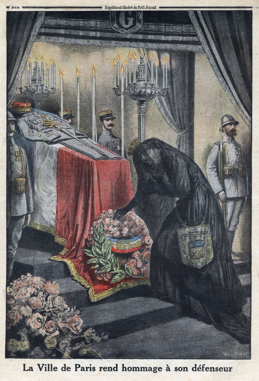 Första världskriget 1914-1918 (kriget 14-18). Hyllning av staden Paris till general Joseph Simon Gallieni (1849-1916) som försvarade staden. I "" Le Petite Journal"", den 18/06/1916. Privat samling av Anonymous Anonymous