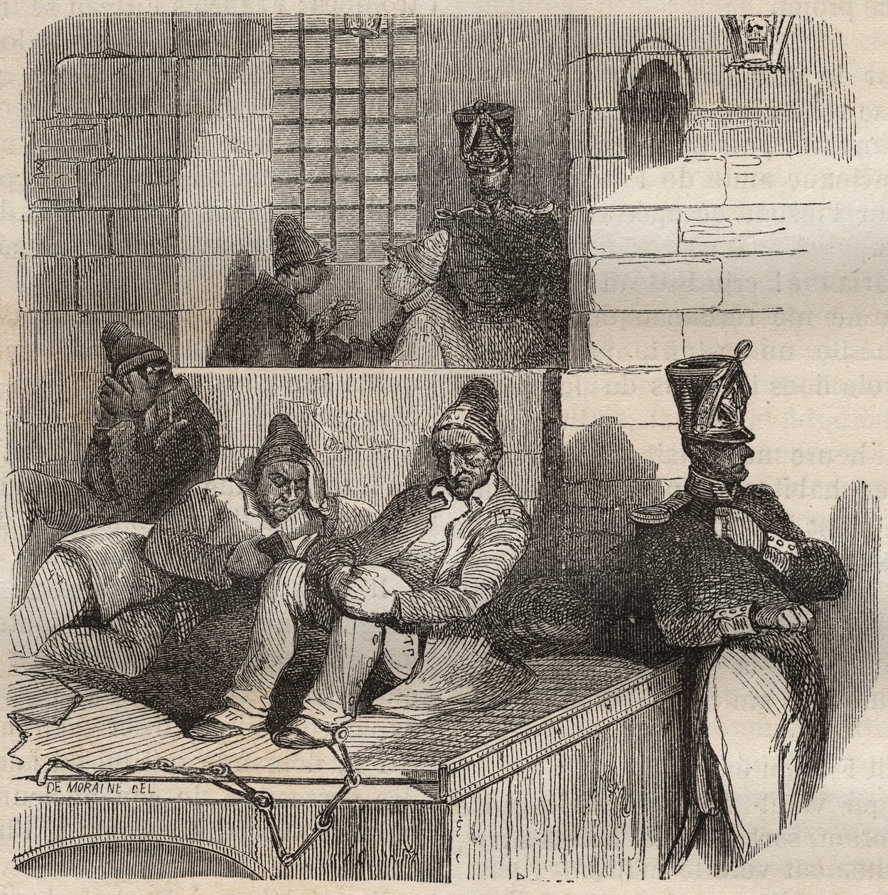 Tvingades vila i Rochefort-fängelset på 1800-talet. Gravyr i "Historia om fängelserna från deras tillkomst till våra dagar" (1877) av Pierre Zaccone (1817-1895) (Colonia Penale - Straffkoloni) av Anonymous Anonymous