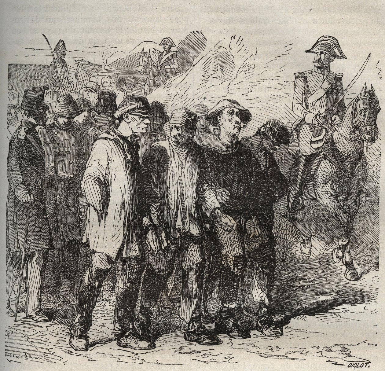 Fångar i mars vid bagne de Rochefort på 1800-talet. Gravyr i "Fångarnas historia från deras skapelse till idag" (1877) av Pierre Zaccone (1817-1895) (Colonia Penale - Straffkoloni). Privat samling. av Anonymous Anonymous