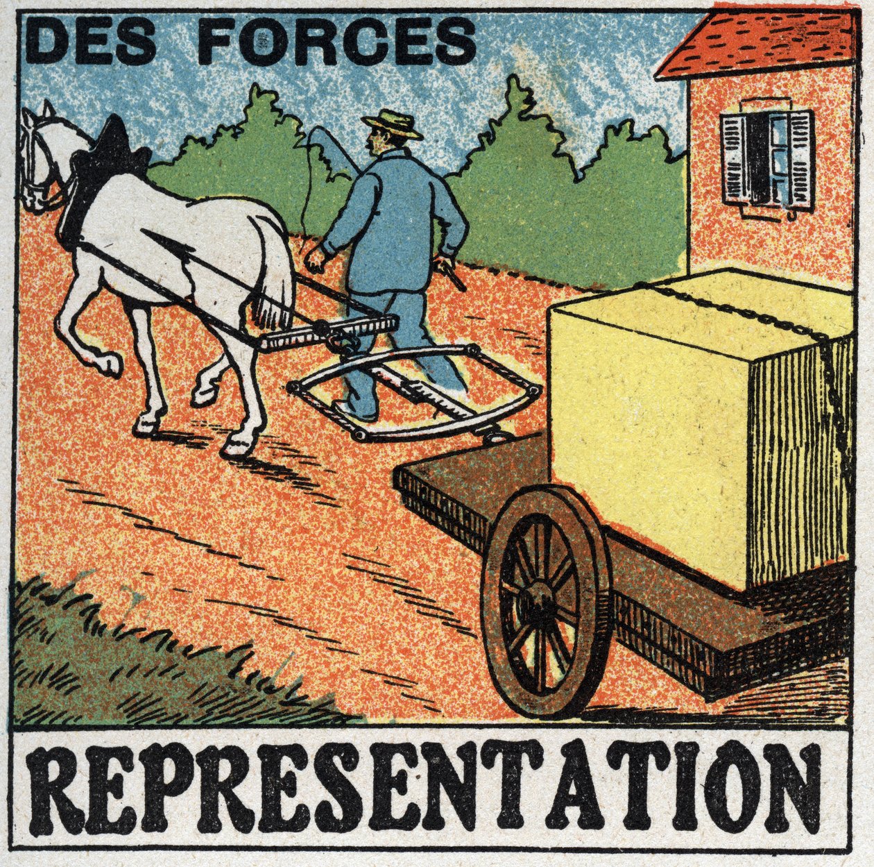Krafter: en häst som drar en bil. Anonym illustration från 1925. Privat samling. av Anonymous Anonymous