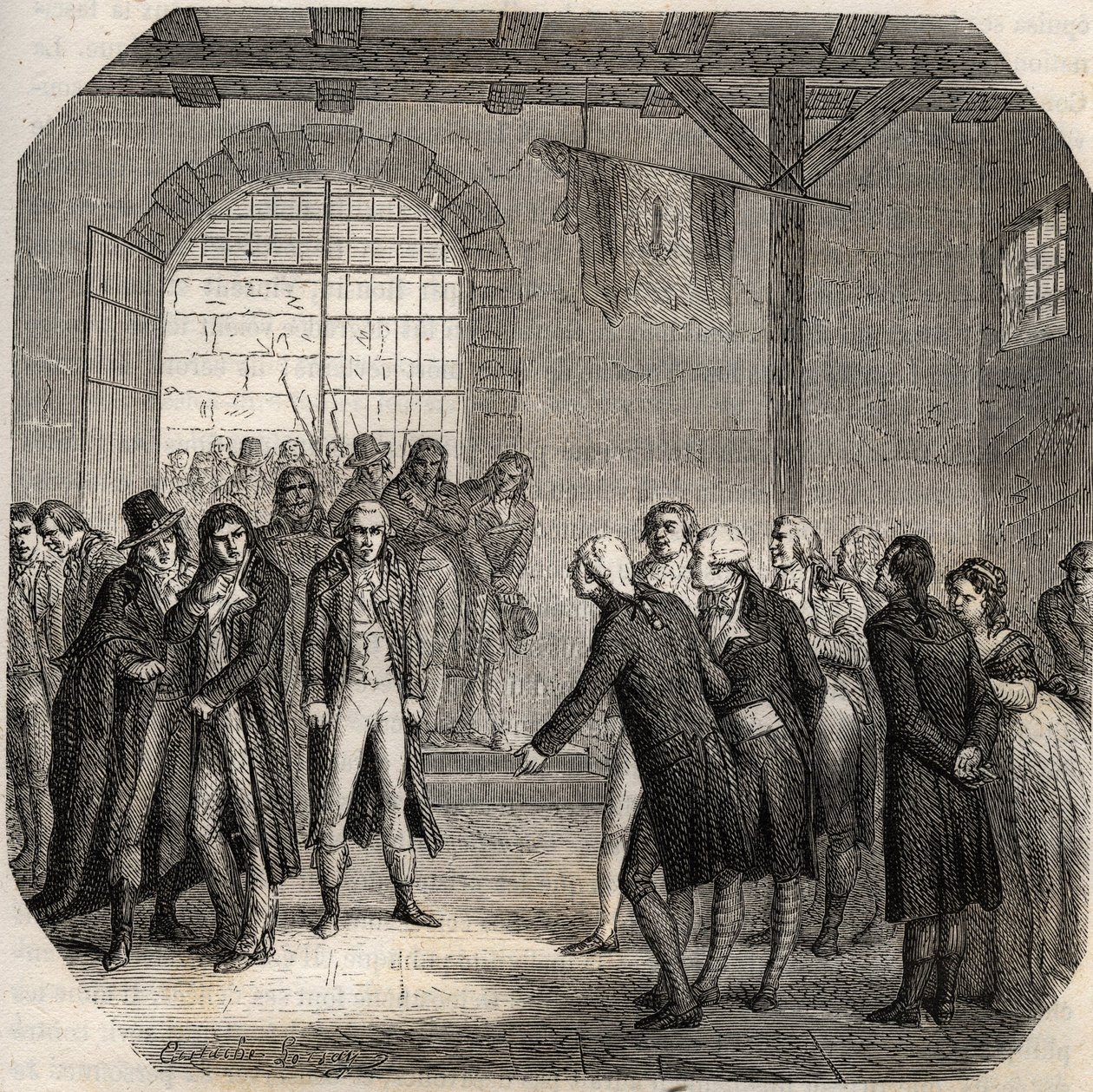 Franska revolutionen - Hebertisterna - Les Hebertistes à la Concierge i Paris den 23 mars 1794 - - Gravyr i "Histoire des Girondins" av Alphonse de Lamartine (1790-1869) 1865-1866 - Privat samling av Anonymous Anonymous