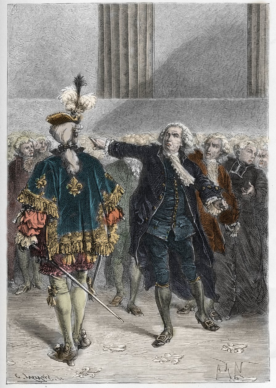 Franska revolutionen - generalstaternas möte den 23/06/1789: Honore Gabriel (Honore-Gabriel) Riqueti, greve av Mirabeau (1749-1791) tilltalar Henri Evrard (Henri-Evrard), markis av Dreux Breze (Dreux-Breze) (1762-1829) - Allmänna stater i Versailles av Anonymous Anonymous
