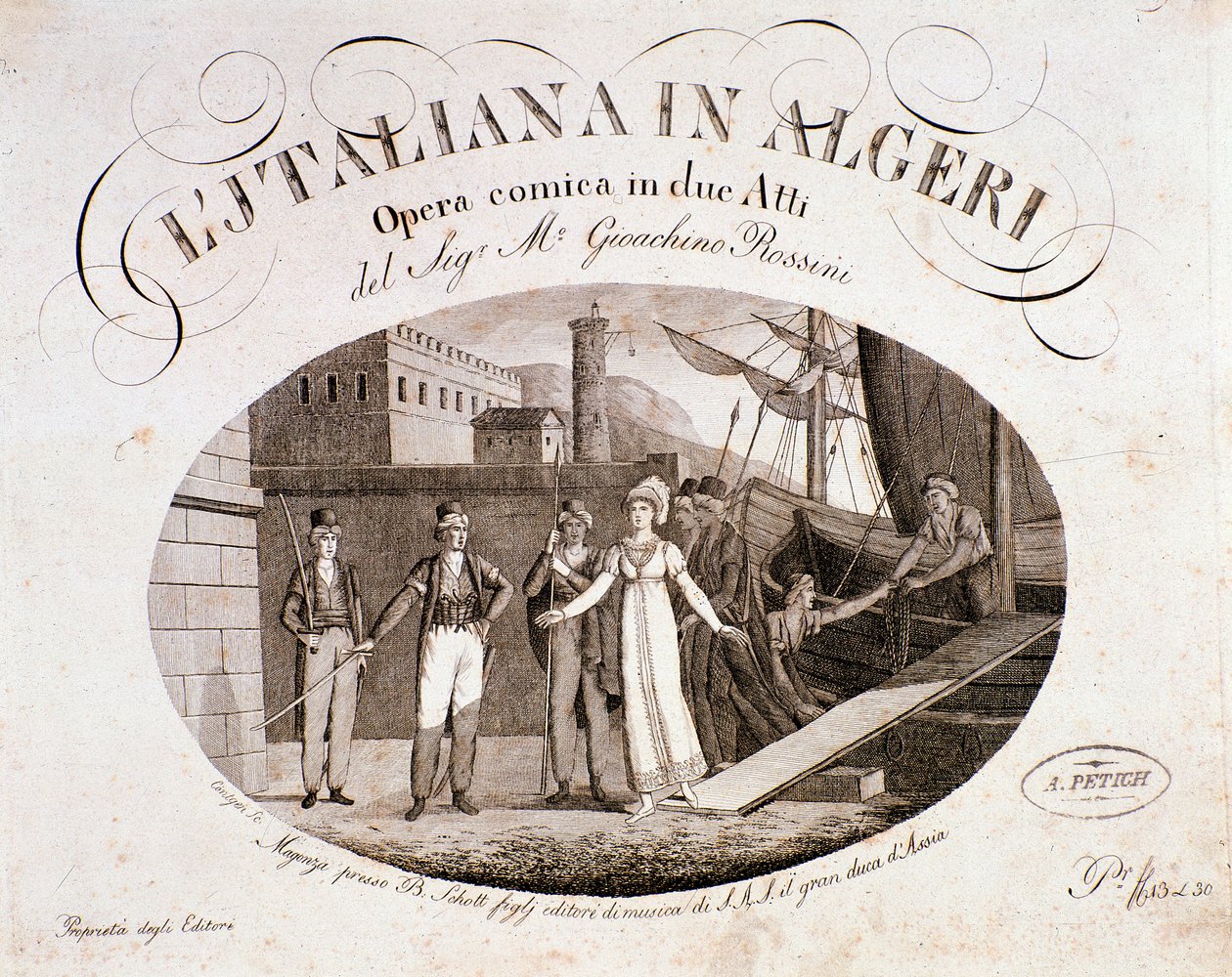 Frontispice av Den italienska flickan i Alger, opera av Gioaccino Rossini av Anonymous Anonymous