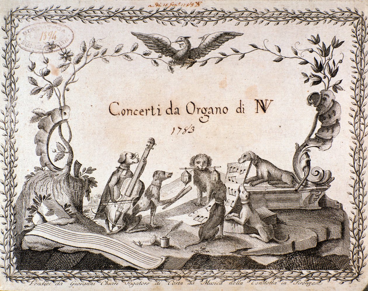 Frontispice av en musikmusik med representation av djur som spelar musikinstrument (1783) av Anonymous Anonymous