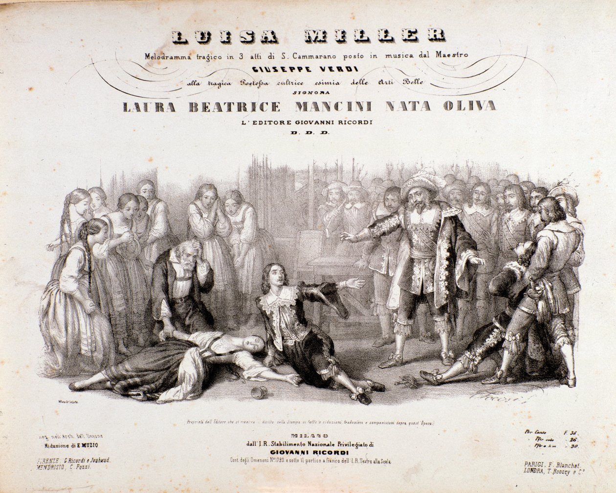 Frontispice av musikmusik av Luisa Miller, opera av Giuseppe Verdi av Anonymous Anonymous
