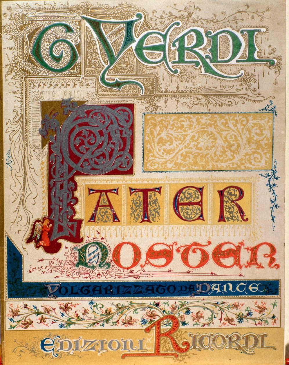Frontispice av musikaliska partitur av Pater noster av Giuseppe Verdi av Anonymous Anonymous