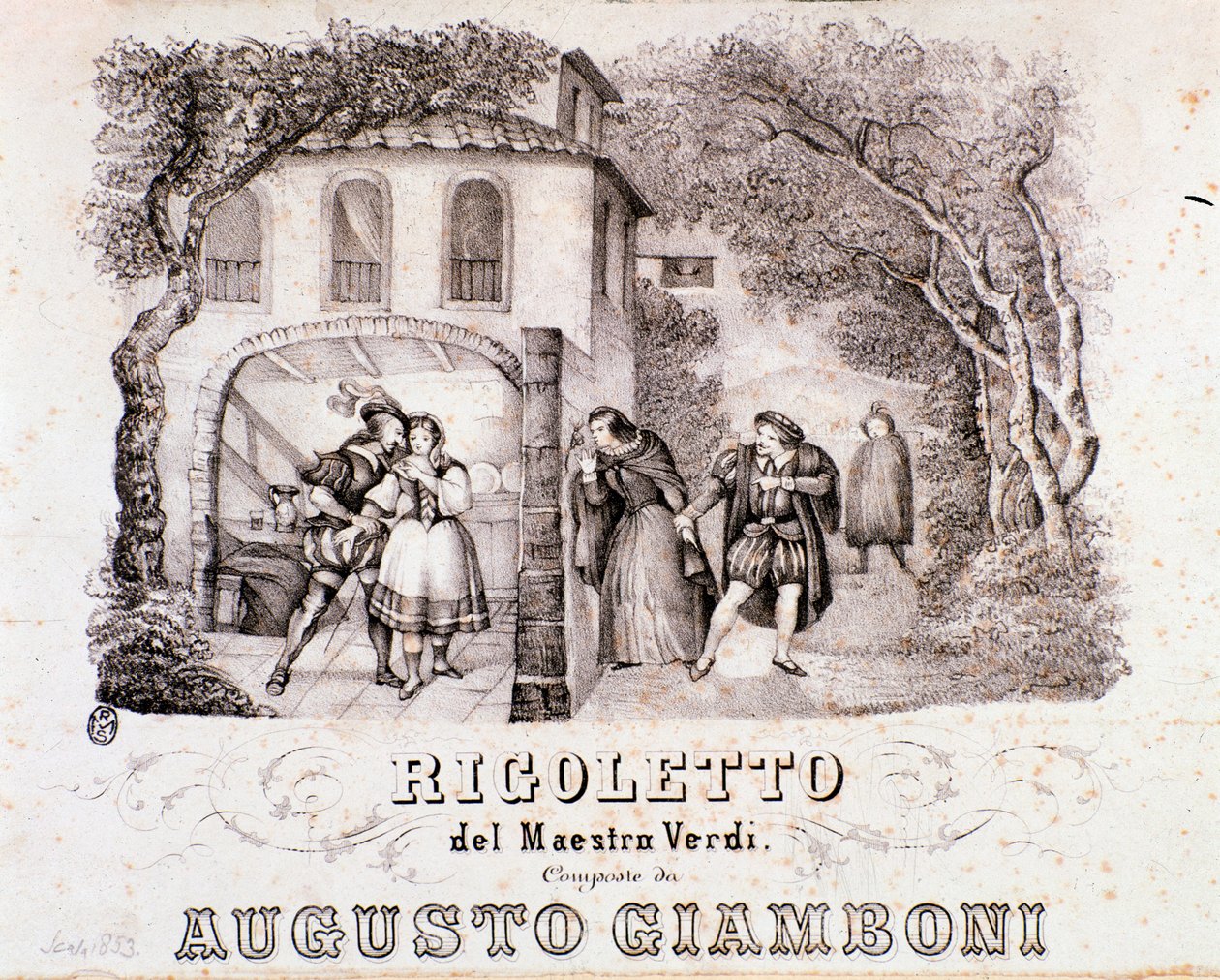 Frontispice av musikaliska partitur av Rigoletto-operan av Giuseppe Verdi av Anonymous Anonymous