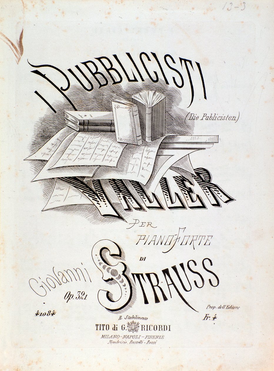 Frontispice av partitur av The Publicists (Op. 321) av Johann Strauss av Anonymous Anonymous