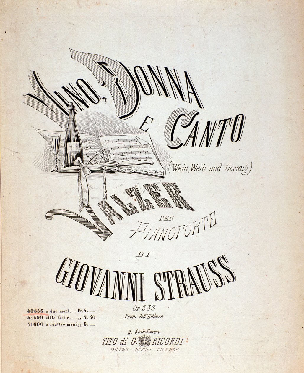 Frontispice av partitur av vin, kvinnor och sånger av Johann Strauss av Anonymous Anonymous