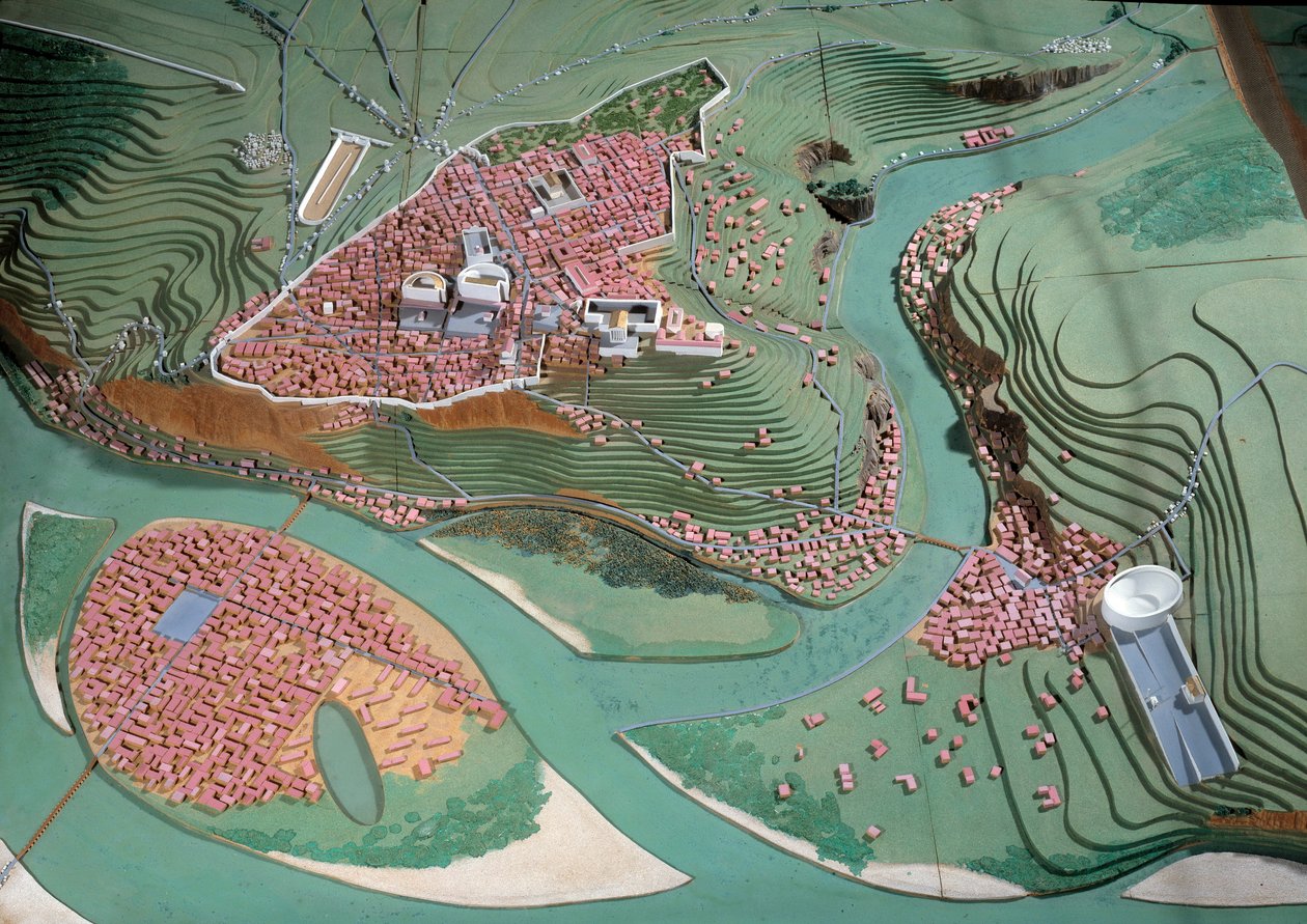 Galloromaine civilisation: modell av staden Lyon mellan 50 f.Kr. och 100 e.Kr. Lyon, arkeologiskt museum av Anonymous Anonymous