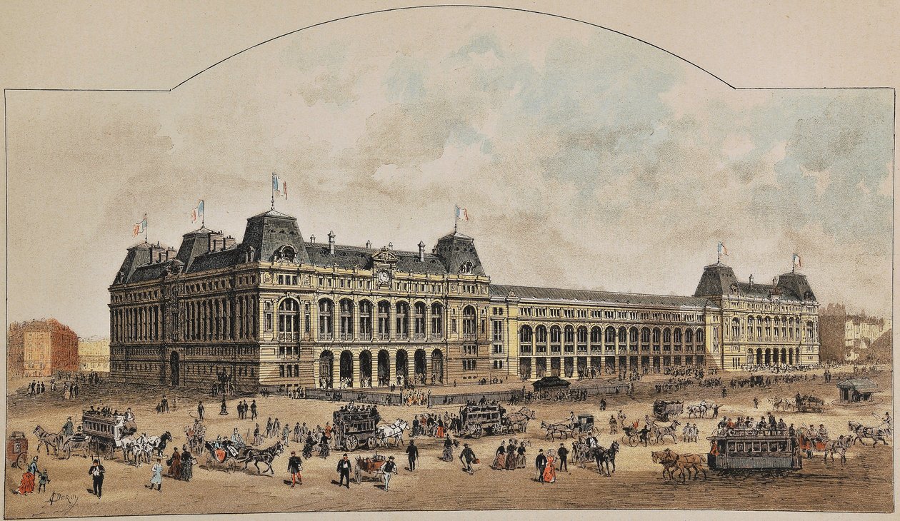 Gare Saint-Lazare (Saint Lazare) 1887 av Auguste Victor Deroy (1825-1906). Gravyr från 1887 i "" Paris-Illustrous journal weekly"". av Anonymous Anonymous