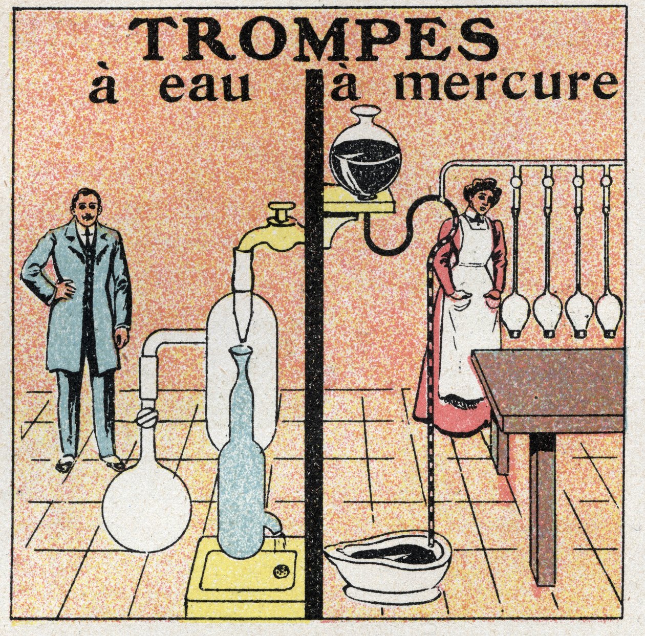 Gastryck: vattenrör och kvicksilverrör. Anonym illustration från 1925. Privat samling. av Anonymous Anonymous