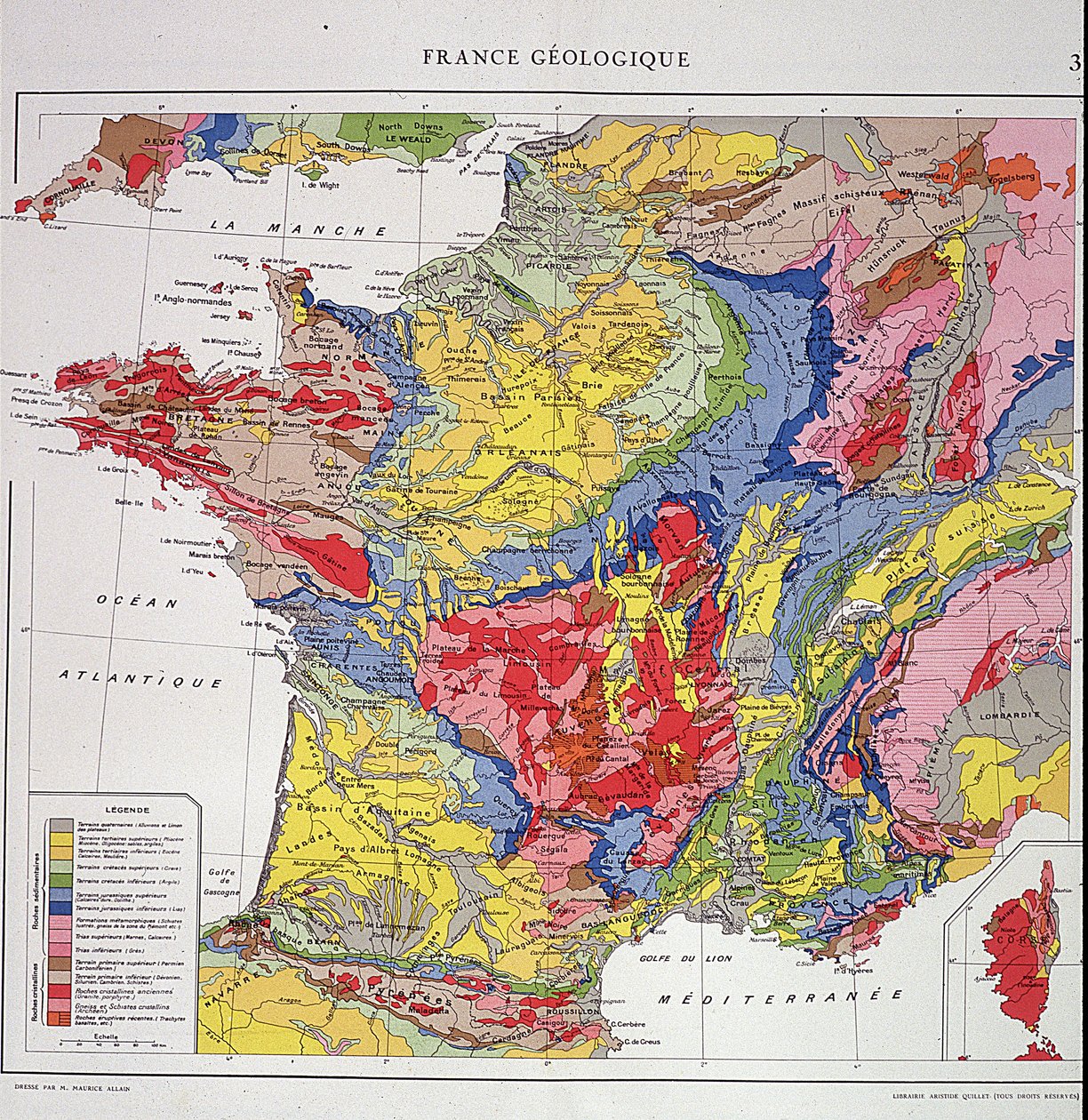 Geografisk karta: Geologiskt Frankrike - Atlas av 1950-talet. av Anonymous Anonymous