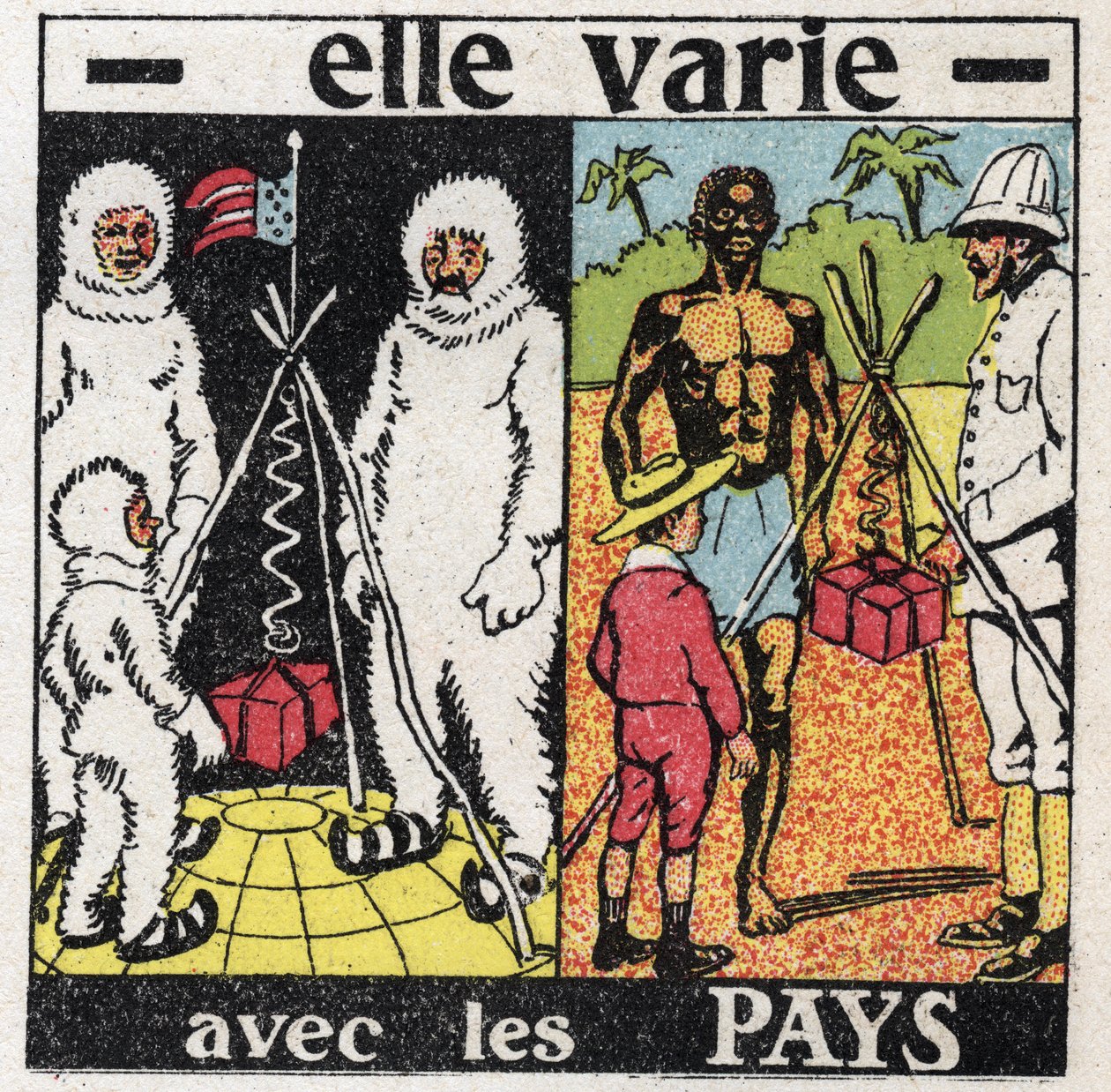 Kornighet: det varierar med länder. Mäter gravitationen med en fjäder vid polen och sedan i Ecuador. Anonym illustration från 1925. Privat samling. av Anonymous Anonymous