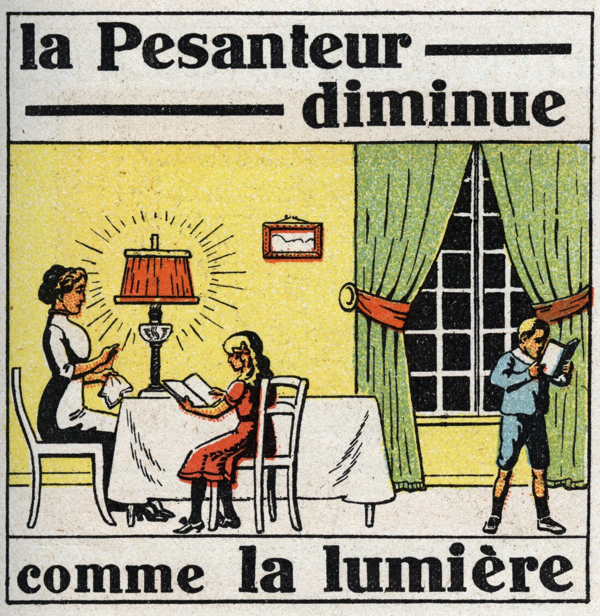 Gravitation: torgets lag. Tyngdkraften minskar som ljus. Anonym illustration från 1925. Privat samling. av Anonymous Anonymous