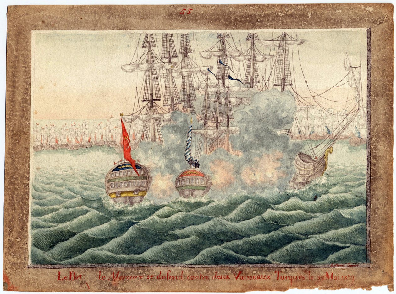 Guerre russo-turque de 1828-1829 - Brig ""Mercury"" slåss mot två turkiska fartyg den 14 maj av Anonymous Anonymous
