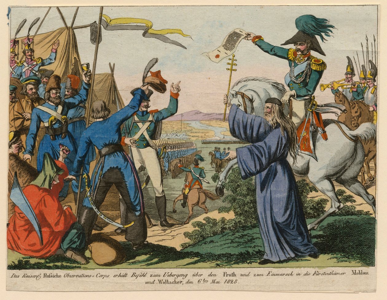 Guerre russo-turque de 1828-1829 - Ryska observationskåren får kommandot för att korsa Pruthfloden den 6 maj av Anonymous Anonymous