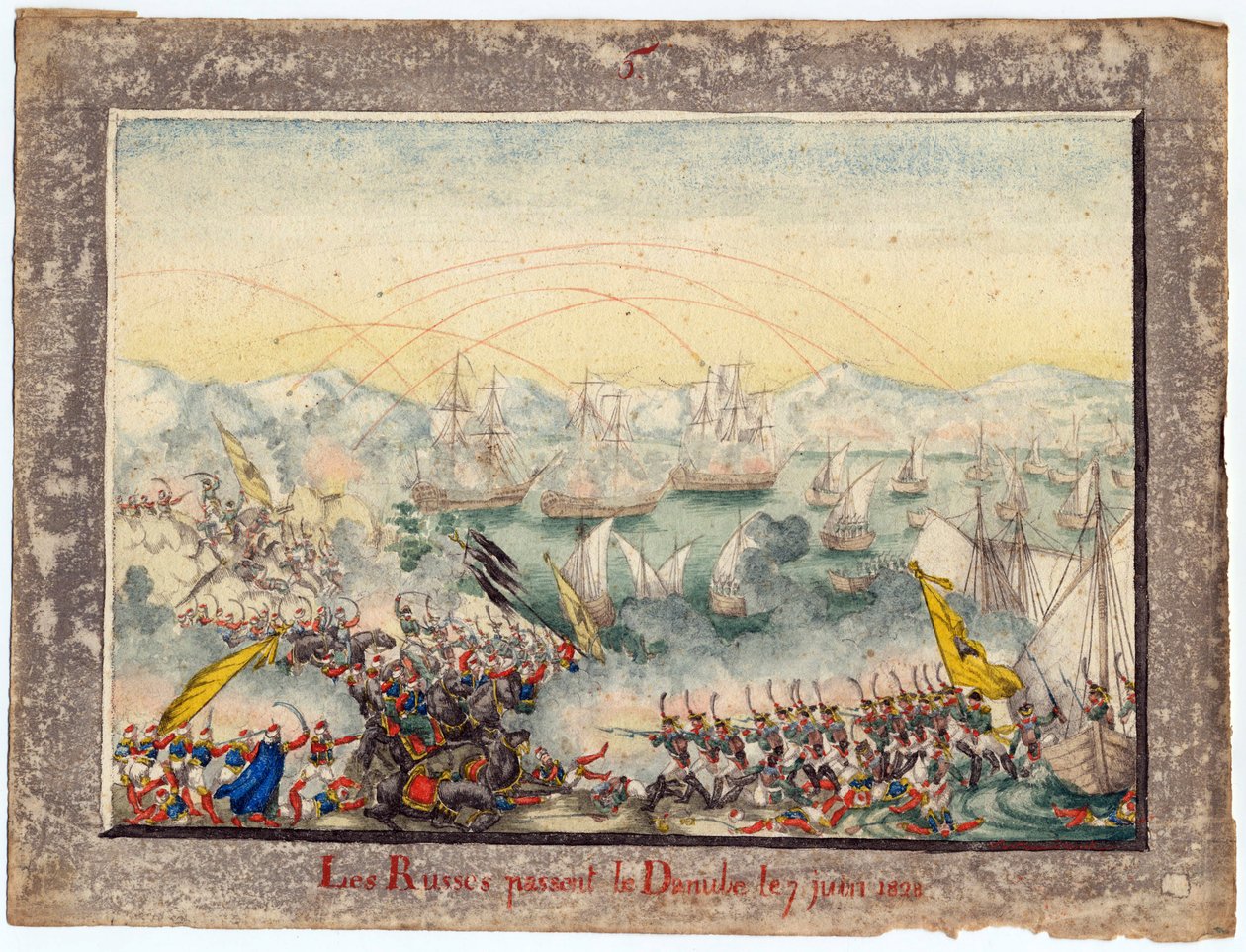 Guerre russo-turque de 1828-1829 - Ryssarna korsade Donau 1828 - Anonym - 1829 - Akvarell på papper - 22x30 - Privat samling av Anonymous Anonymous