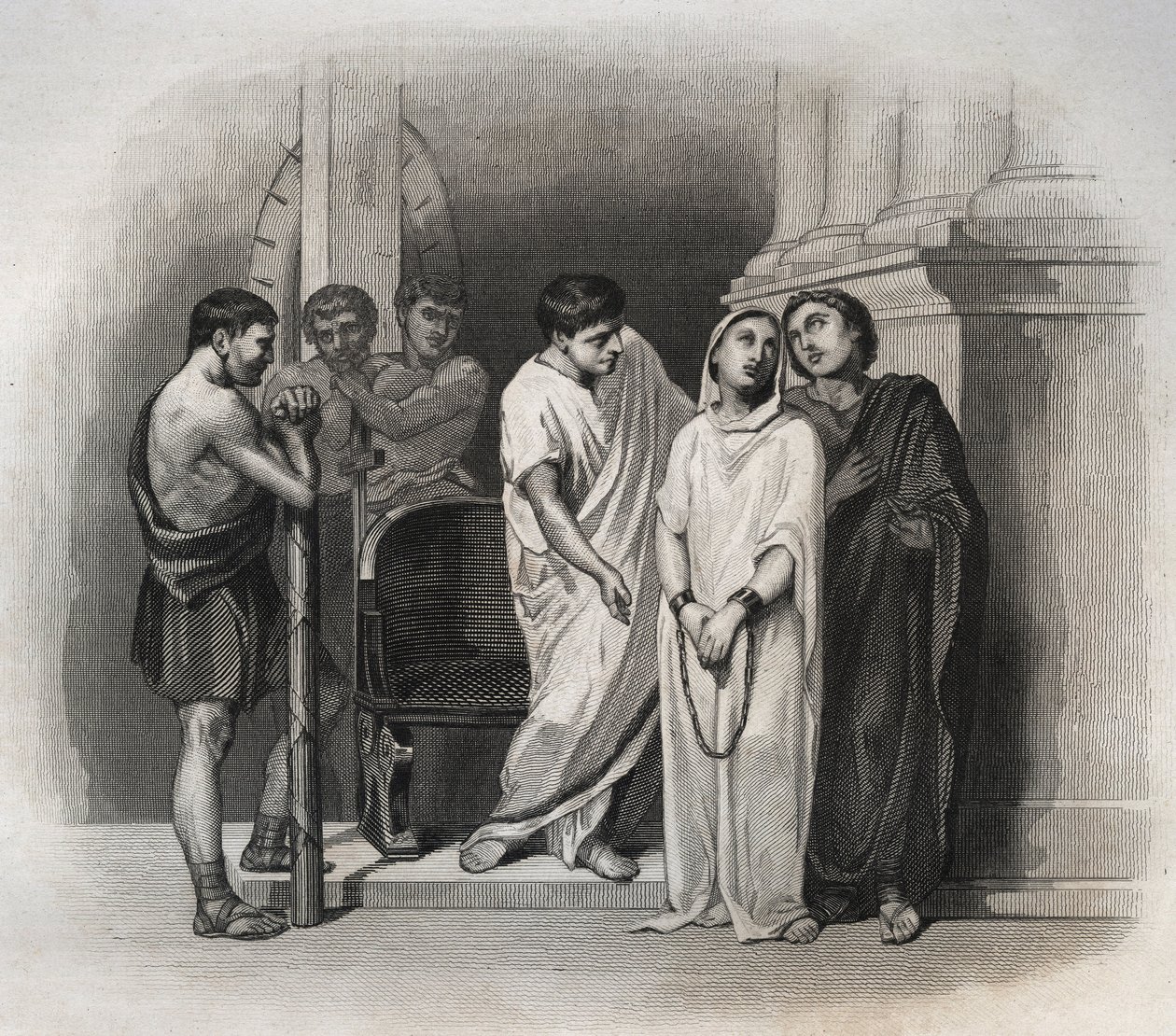 Helig seger, led martyrdöden i Kartago med den helige Saturnin, år 304. Gravyr från 1846 i "" Lives of the saints"". Privat samling. av Anonymous Anonymous