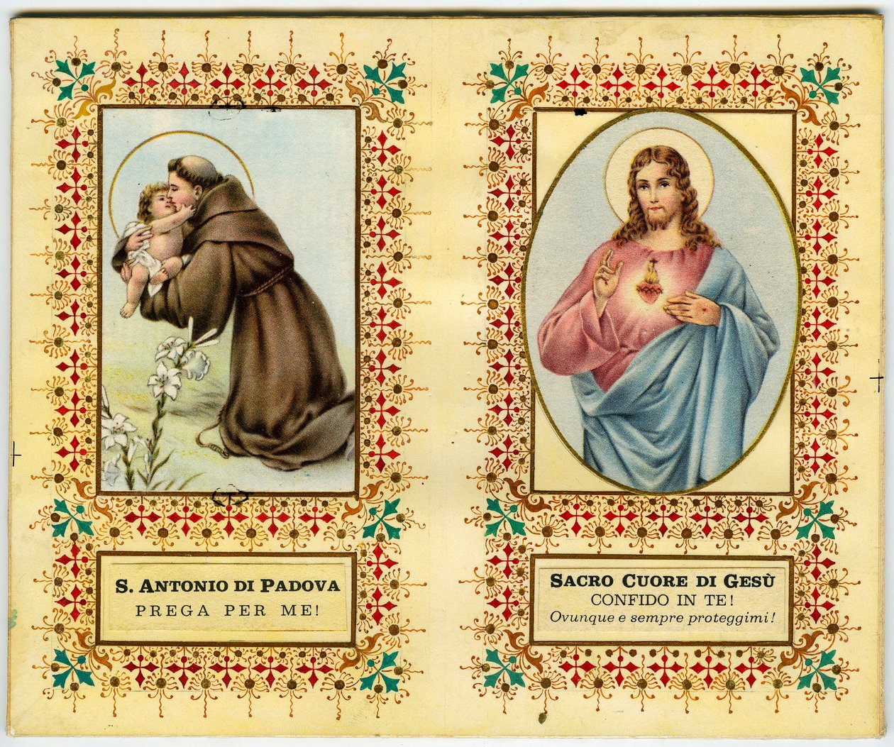 Helig bild: Sankt Antonius av Padua och Jesus med heligt hjärta (tryck) av Anonymous Anonymous