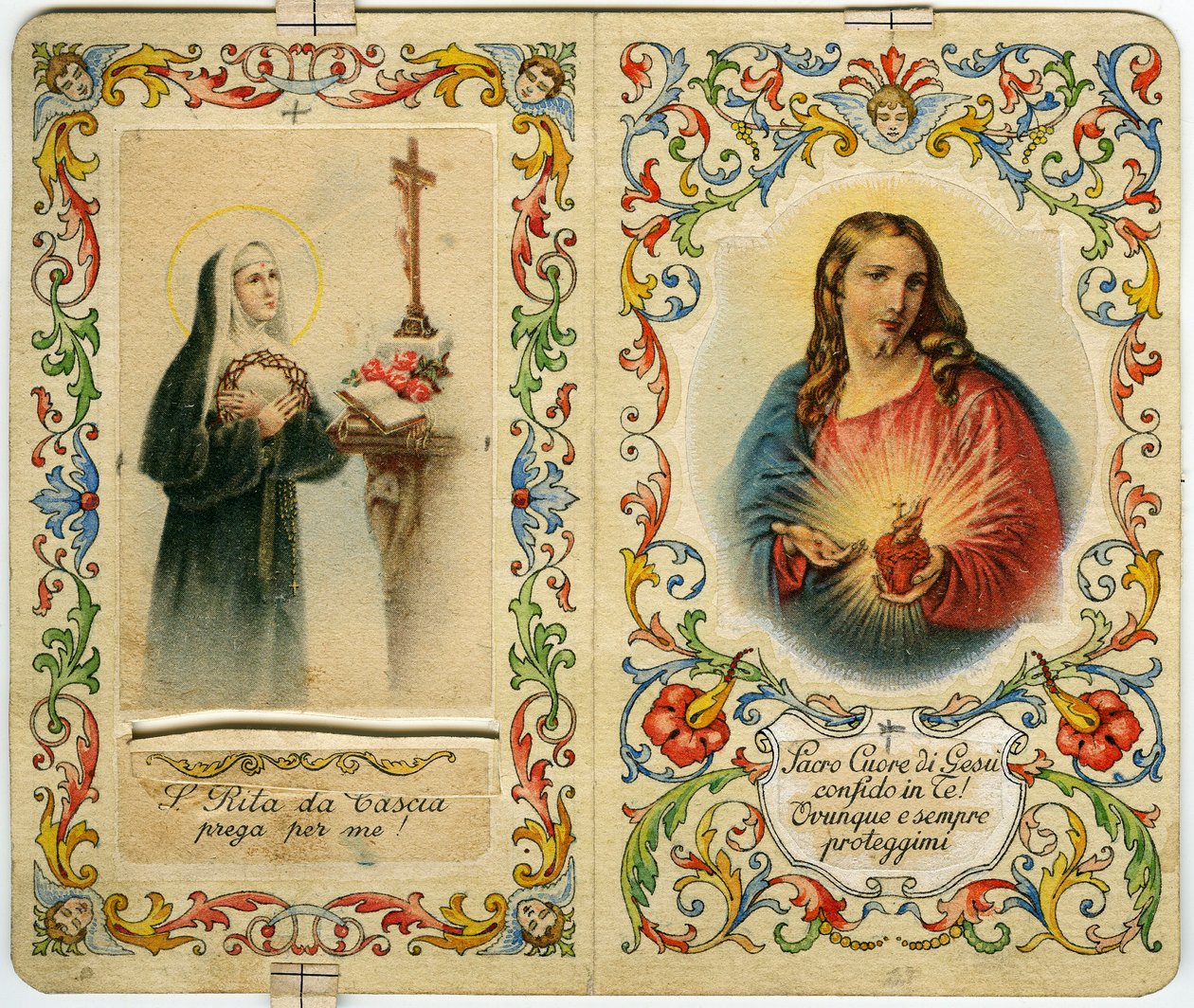 Helig bild med den heliga Rita av Cascia och Jesus med det heliga hjärtat (tryck) av Anonymous Anonymous