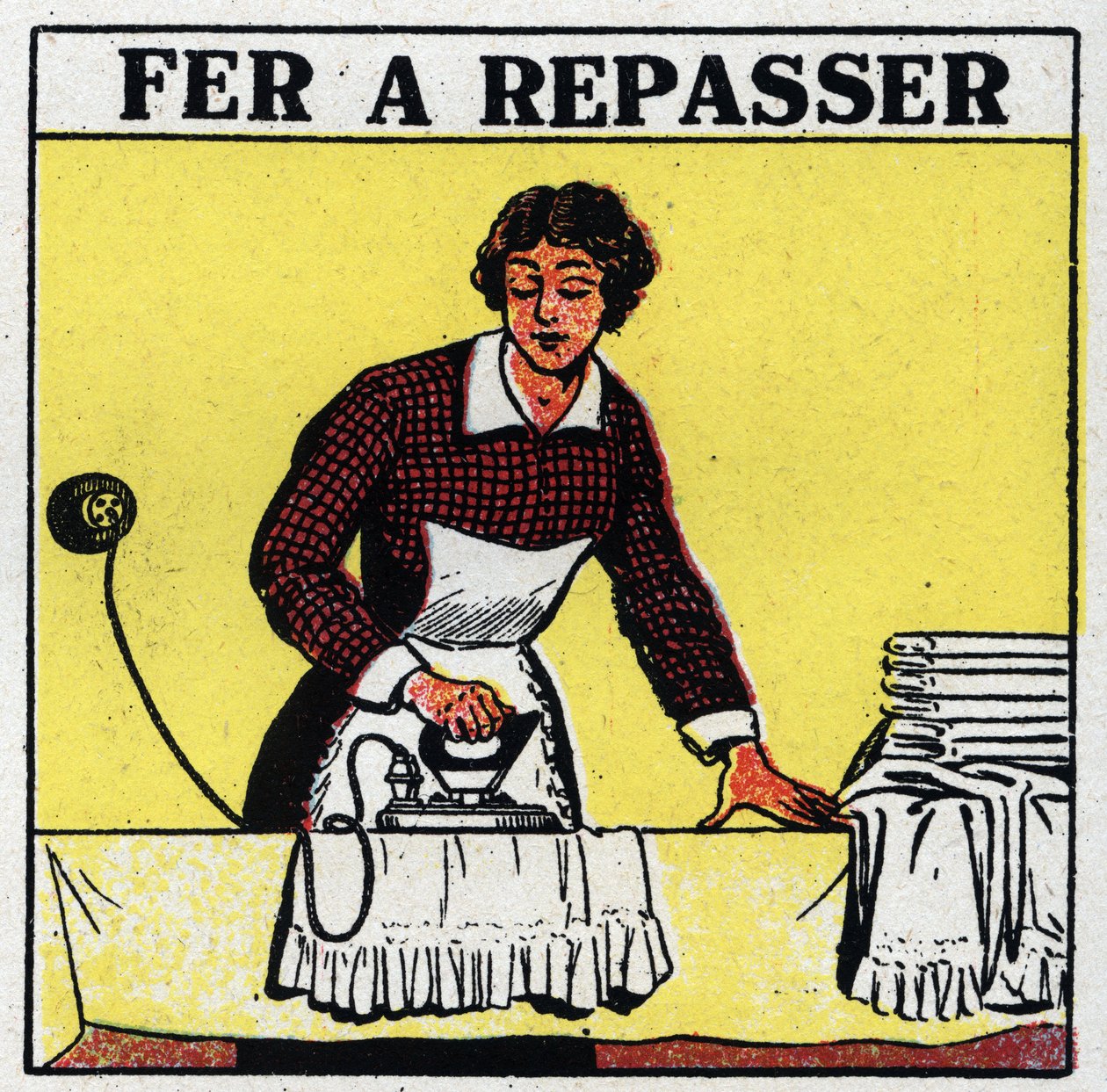 Hushållens användning av elektricitet: järn. Anonym illustration från 1925. Privat samling. av Anonymous Anonymous