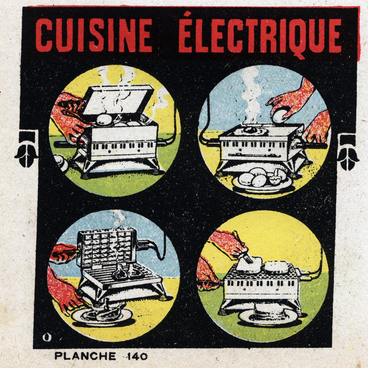 Hushållens användning av el: elektriskt kök med grill. Anonym illustration från 1925. Privat samling. av Anonymous Anonymous