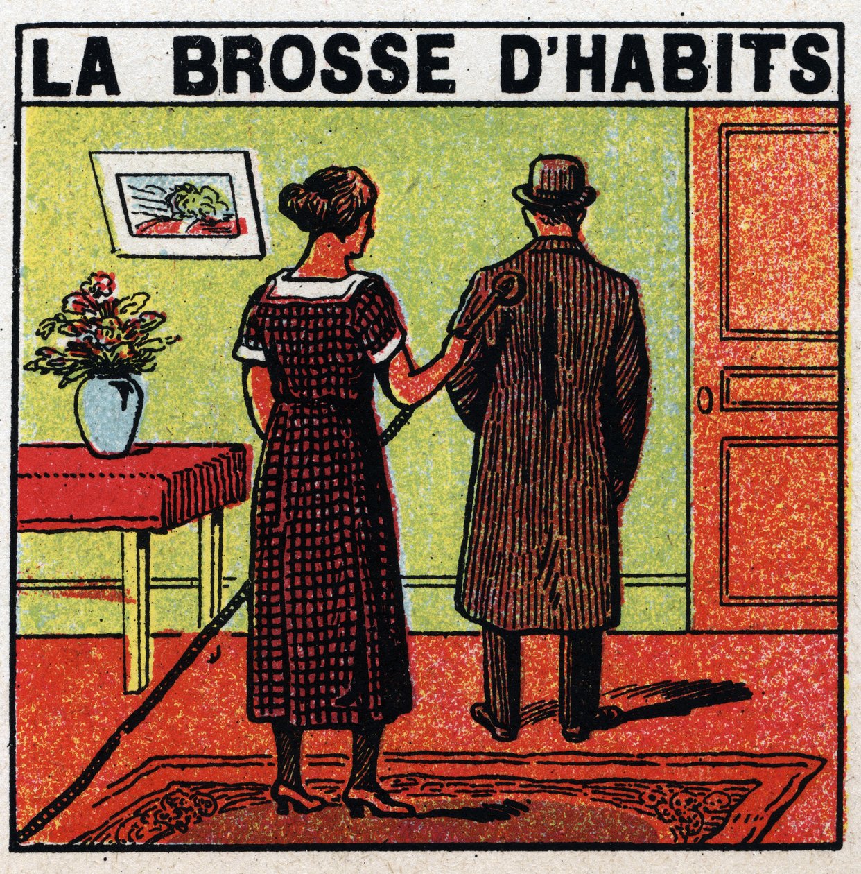 Hushållens användning av el: klädborsten. Anonym illustration från 1925. Privat samling. av Anonymous Anonymous