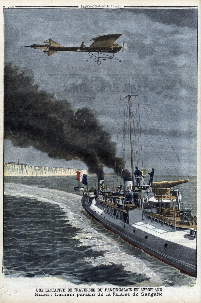 Hubert Latham (1883-1912), fransk flygare, lämnade Sangatte i ett monoplan "Antoinette" för att försöka korsa kanalen med flyg, 19 juli av Anonymous Anonymous