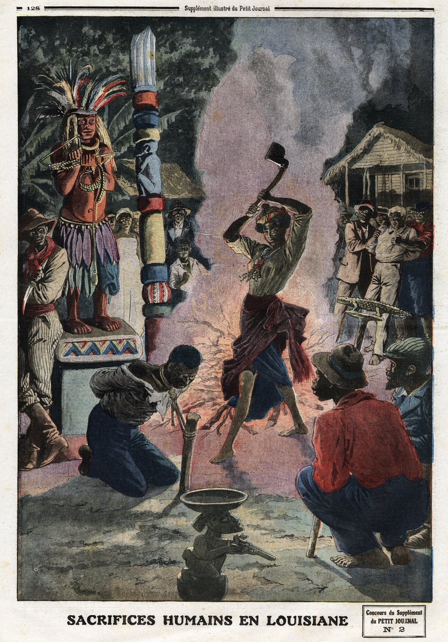 Människooffer i Louisiana. Gravyr i "" Le petit Journal"", den 21/04/1912. Privat samling. av Anonymous Anonymous