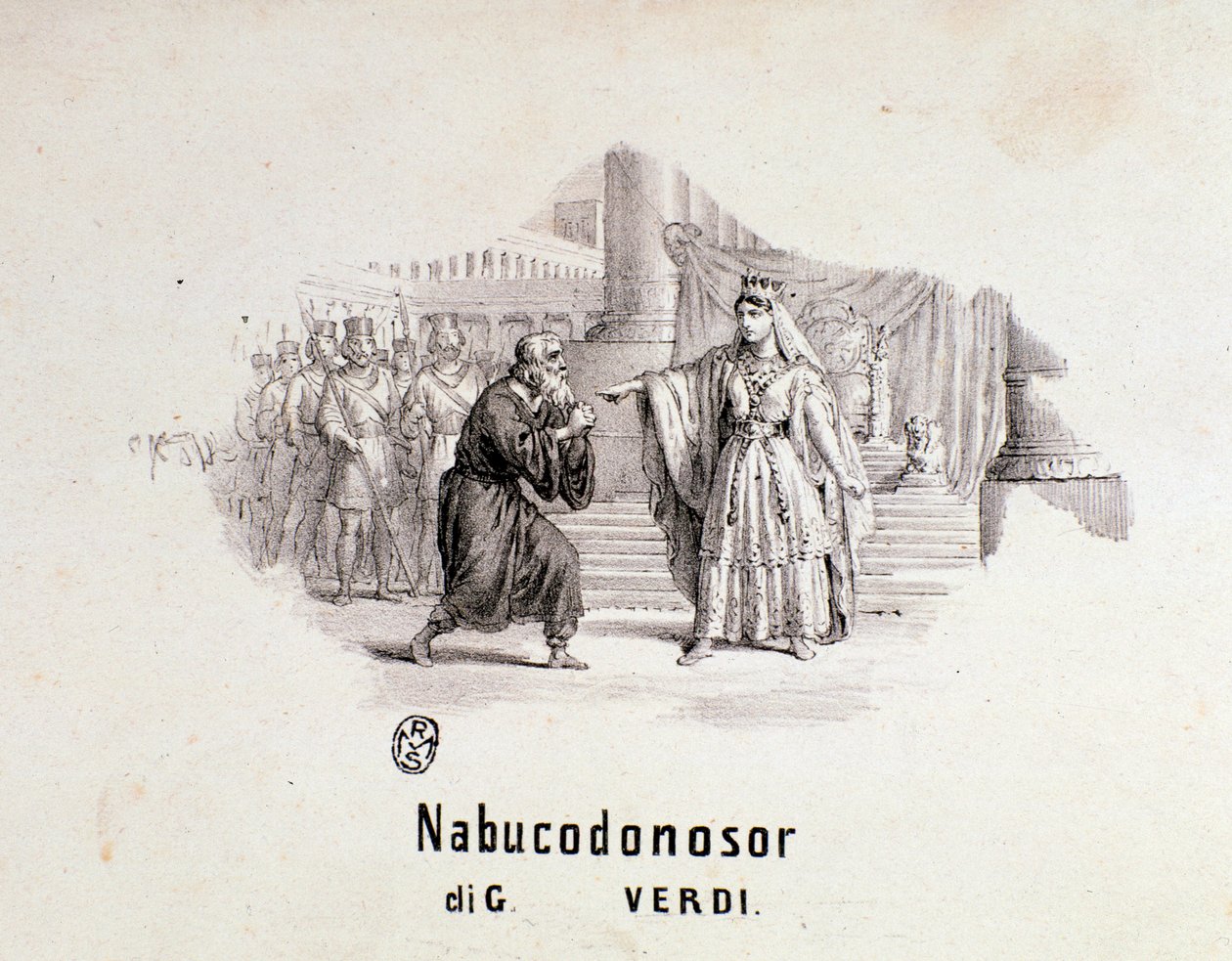 Illustrerad frontispice av musikaliska partitur av Nabucco-operan av Giuseppe Verdi av Anonymous Anonymous