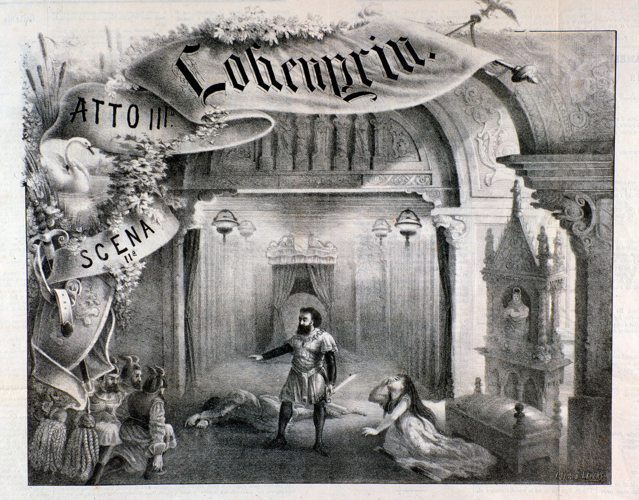 Illustration för scenen 2, akt III av Lohengrin, opera av Wagner av Anonymous Anonymous