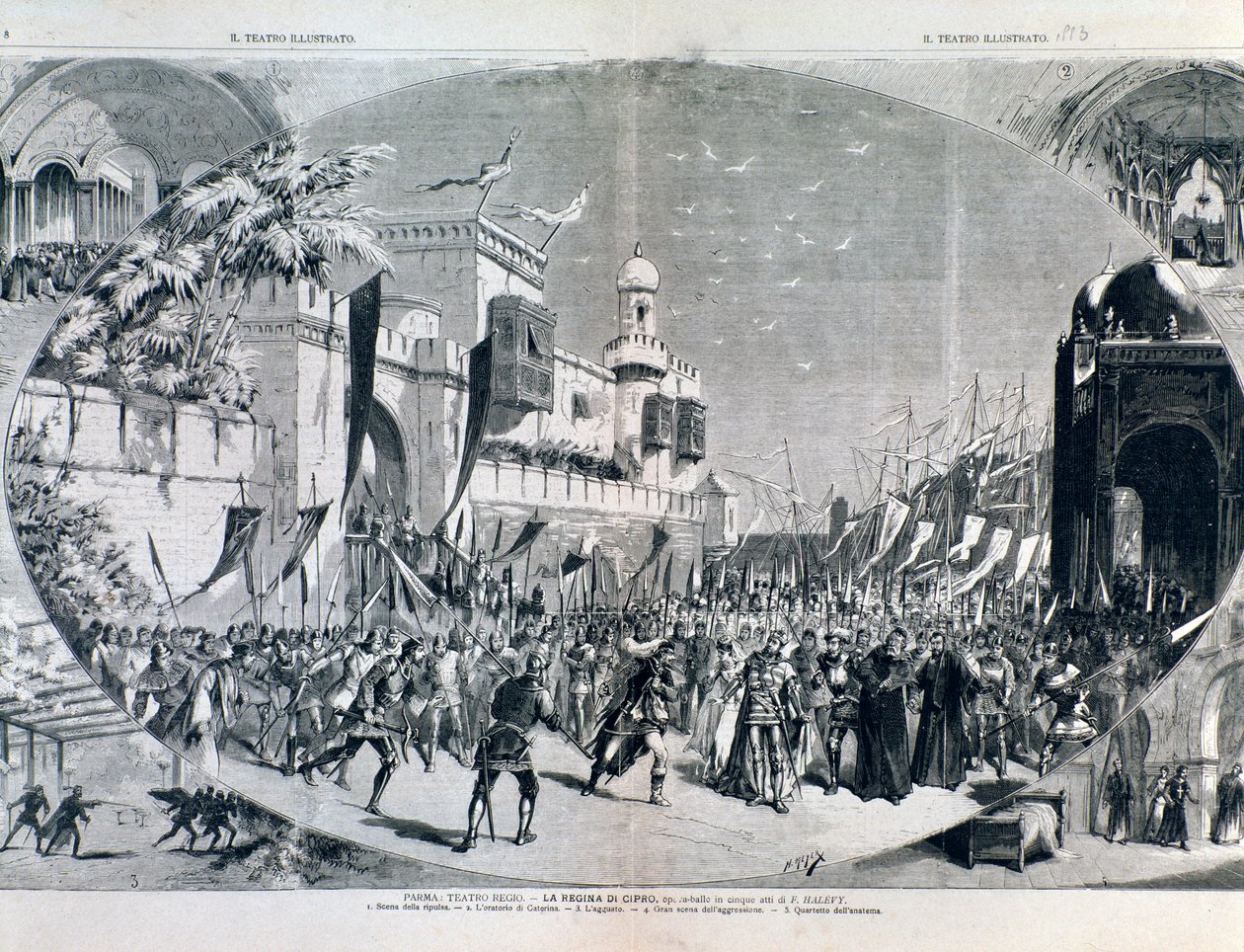 Illustrationer till opera Drottningen av Cypern av Halevy framförd 1883 i Parma av Anonymous Anonymous