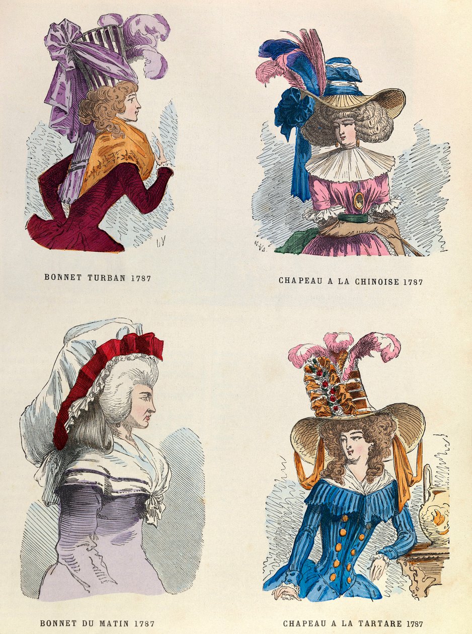 1787 Turbanhatt; Morgonhatt; Kinesisk hatt och tandstenshatt - privat samling av Anonymous Anonymous