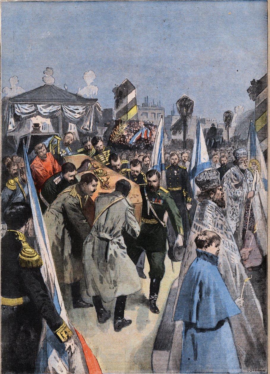 I St. Petersburg (S:t Petersburg) i Ryssland: begravningen av storhertig Alexandrovich (Aleksei Aleksandrovich Romanov) av Anonymous Anonymous