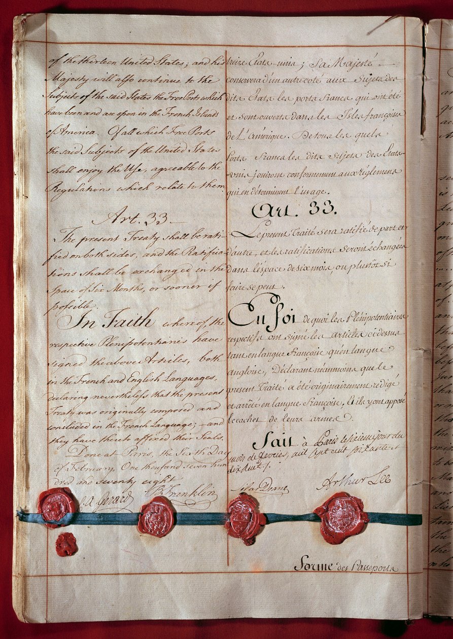 Förenta staternas oberoende: handel med vänskap och handel mellan Frankrike och USA (representerad av Benjamin Franklin) dateras från februari 1778 på båda språken. 1778 Paris, Utrikesdepartementet av Anonymous Anonymous