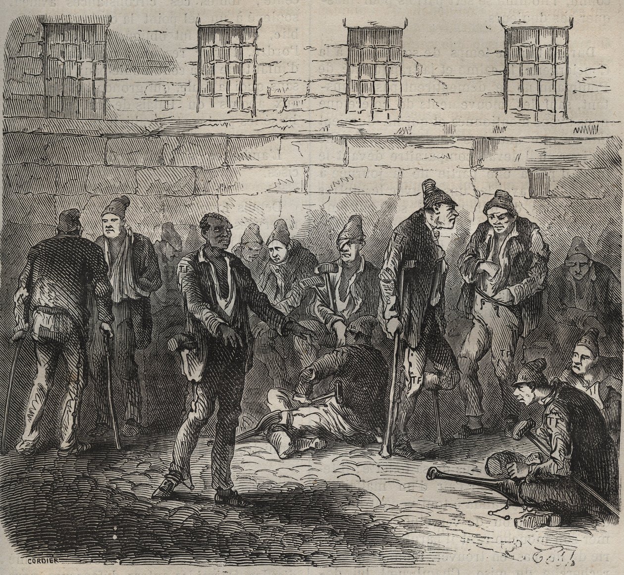 Svaga krafter vid Toulon Bagne på 1800-talet. Gravyr i "Fångarnas historia från deras skapelse till idag" (1877) av Pierre Zaccone (1817-1895) (Colonia Penale - Straffkoloni). Privat samling. av Anonymous Anonymous