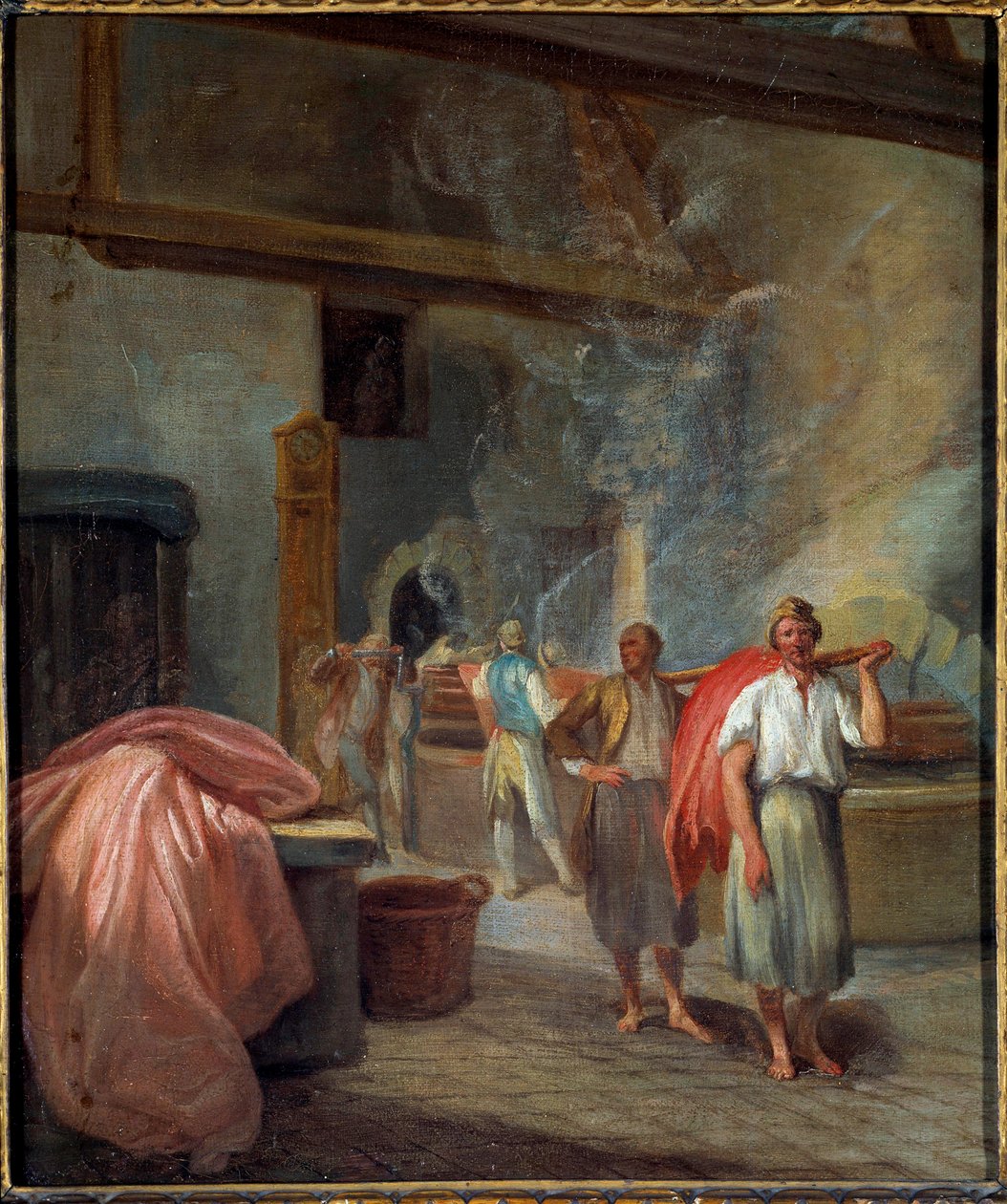 Interiör av en färgningsverkstad på Les Gobelins Anonymous målning. 1760. Dim 0,37 x 0,30 m Paris, Musee Carnavalet av Anonymous Anonymous