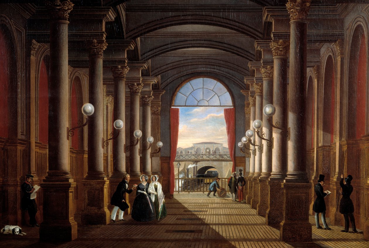 Invändig bild av den tidigare stationen Saint Lazare (Saint-Lazare) Anonym målning. 1845 Sön. 1,35x1,85 m Paris, Musee Carnavalet av Anonymous Anonymous