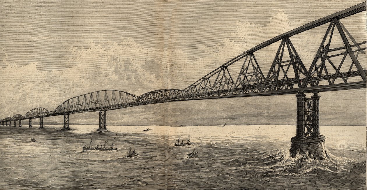 Internationellt broprojekt över kanalen mellan Calais och Folkestone - 1890 - gravyr 1890 av Anonymous Anonymous