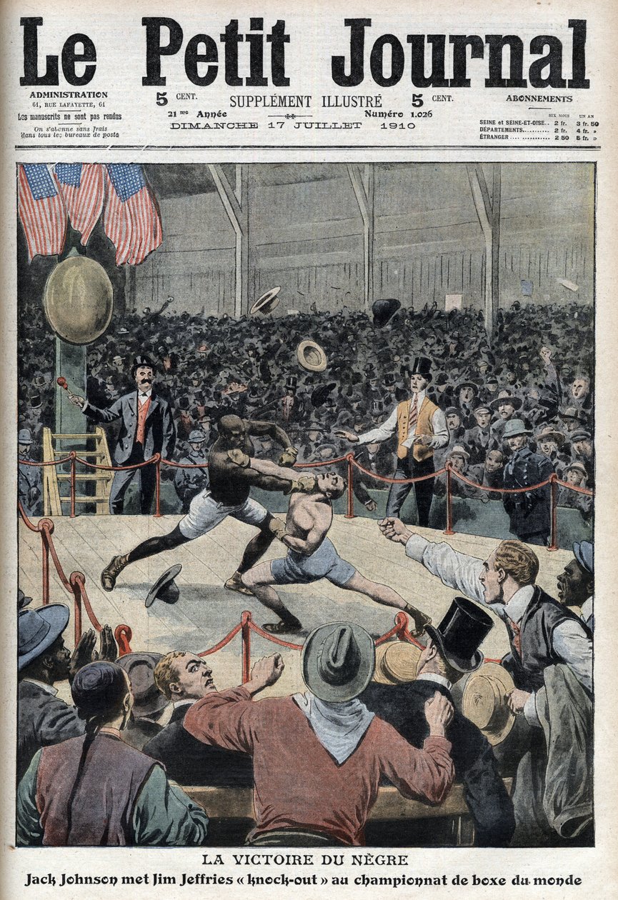 Jack Johnson vann världsmästerskapet i boxning mot Jim Jeffries i Reno, Nevada, den 4 juli av Anonymous Anonymous