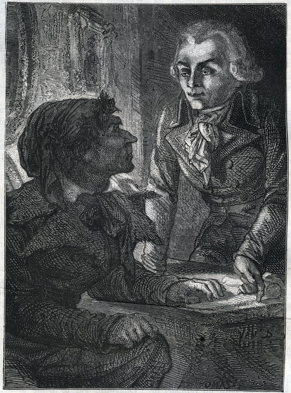 Jean-Paul (Jean Paul) Marat (1743-1793) med Maximilian av Robespierre (1758-1794). Gravyr från 1866 i "Histoire de la Revolution francaise"" av Adolphe Thiers. Privat samling. av Anonymous Anonymous