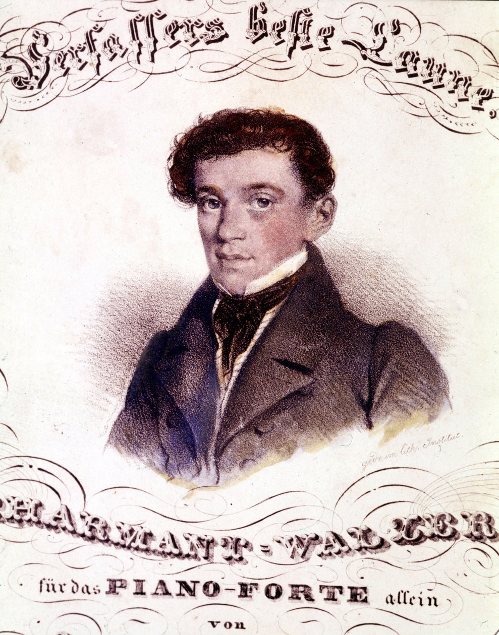 Johann Strauss senior (1804 - 1849). Porträtt på en partition. av Anonymous Anonymous