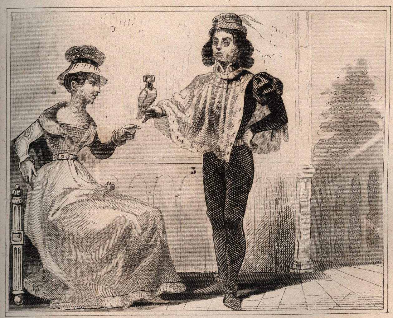 Johannes II av Valois, hertig av Alencon (1409-1476) med Marie de Fayel. Gravyr från 1859 i "" Le Monde. Alla folks historia från de mest avlägsna tiderna till våra dagar”. av M. E. de Lostalot-Bachoue (Lostalot Bachoue). Privat samling. av Anonymous Anonymous
