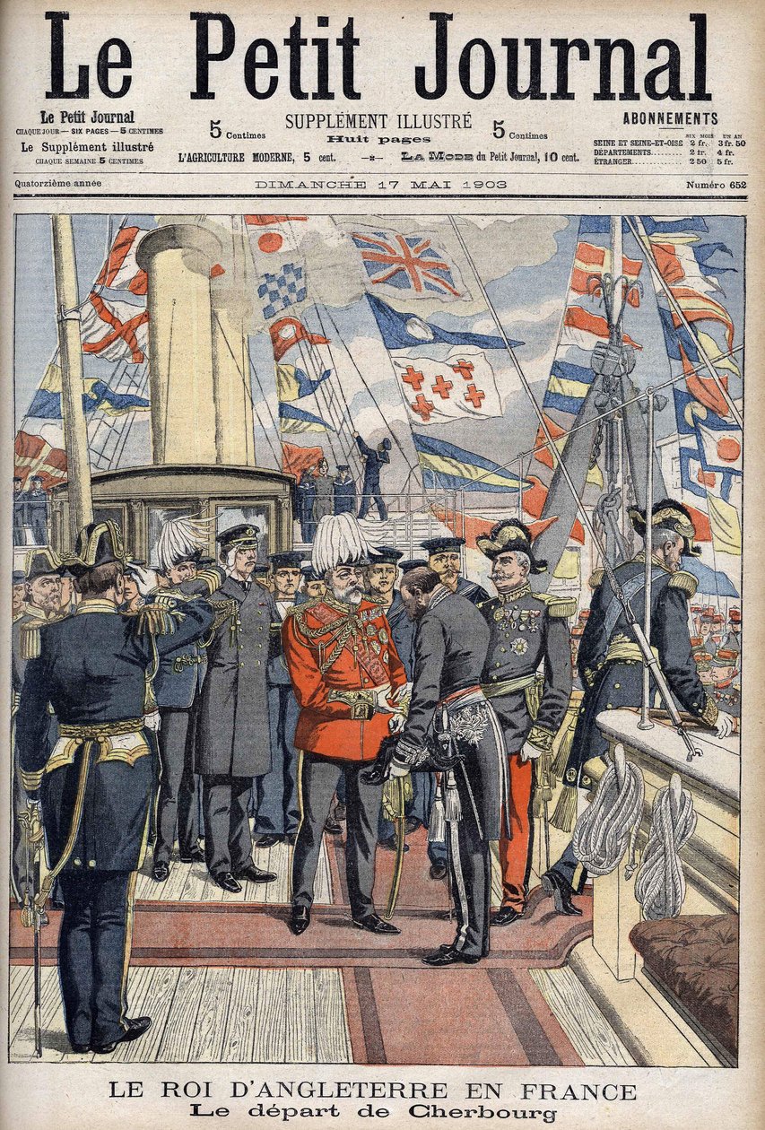 Kung Edward VII lämnade Cherbourg efter en resa till Frankrike. Le Petit Journal, maj 1903. av Anonymous Anonymous