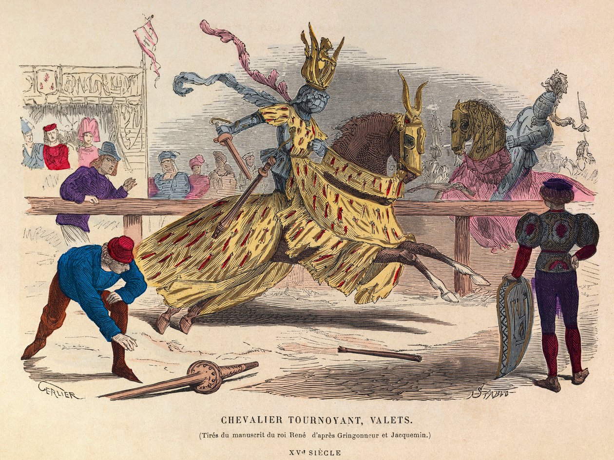 Riddare och kamrater vid en turnering i Paris på 1400-talet - gravyr - Riddare och kamrater av Anonymous Anonymous