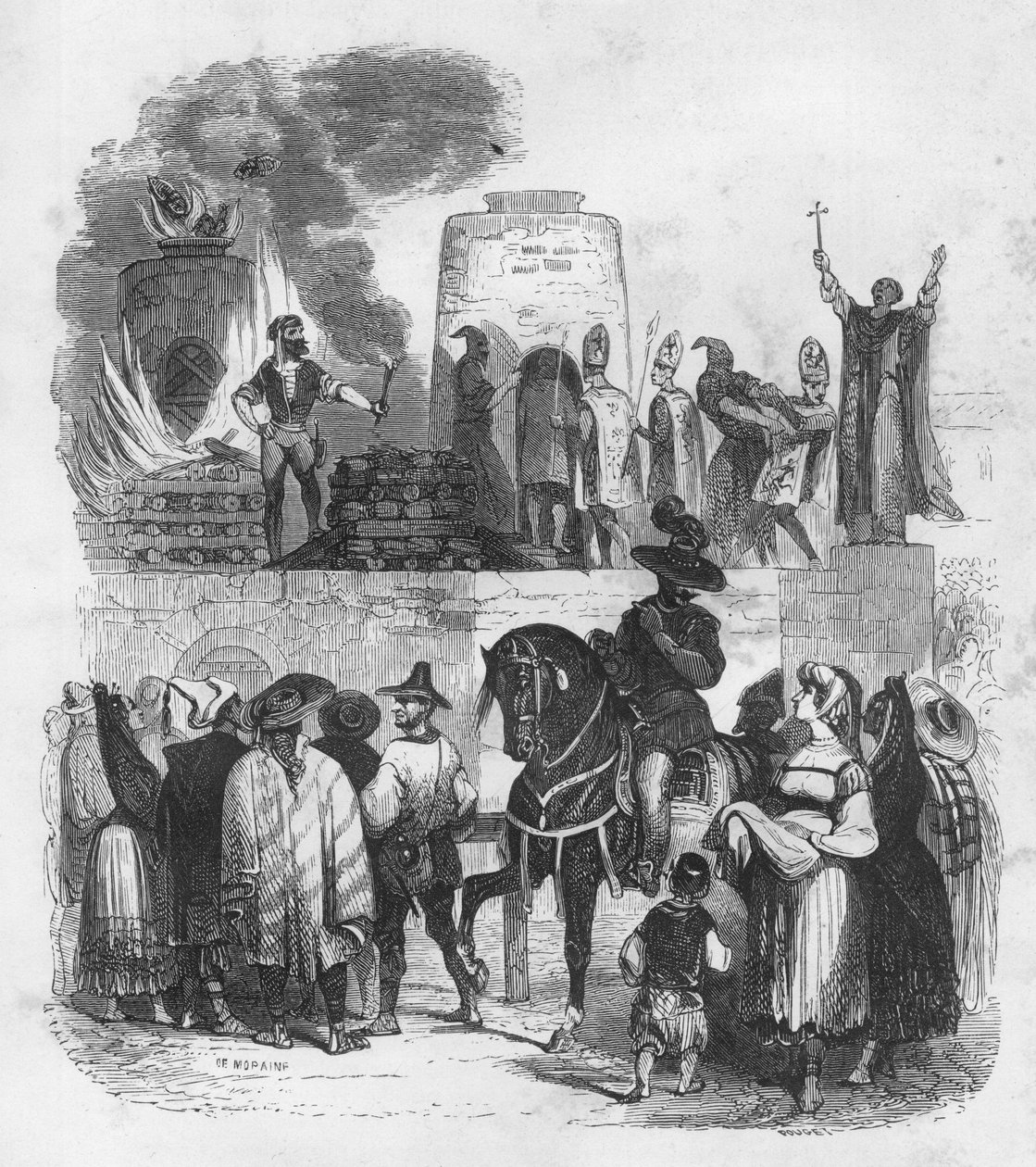 Le Bruloir - bränning på bål - död genom bränning - Illustration i "" Mysteres of the Inquisition and other secret societies of Spain"" Av Victor de Fereal, Suberwick, Manuel Galo de Cuendias. Utgiven av P. Boizard av Anonymous Anonymous